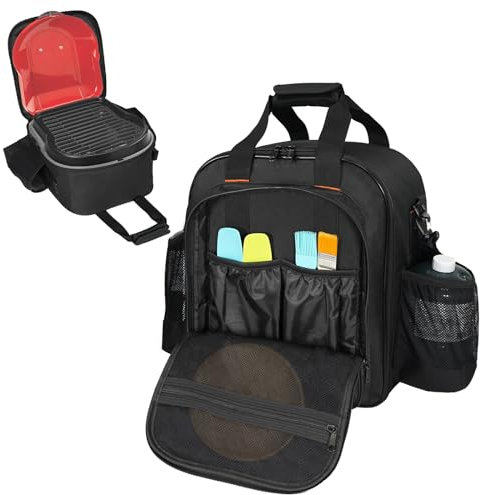ORKELS Grill Tragetasche Kompatibel mit Coleman Fold N Go Grillkoffer, Tragbare Grill-Aufbewahrungstasche mit mehreren Taschen für 0,5 kg Propangaszylinder und Zubehör, nur Tasche