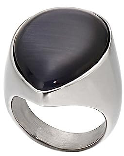 Bihsilin Ringe Damen Edelstahl, Ring Personalisiert mit Schwarz Tropfen Stein Siegelring Hochzeit Ringe Frauen Nickelfrei Silber Größe 60 (19.1)