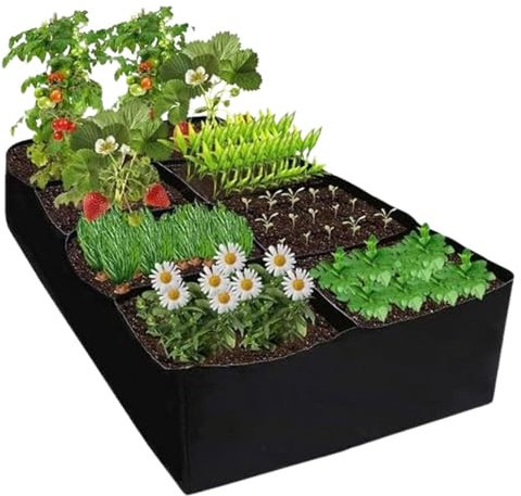 Sacchi per Piante, Orto da Terrazzo 8 Plaids, Fioriera da Giardino Traspirante, Borsa per Piante di Piantagione Giardino, Grow Bag per Pian per Balconi, Giardino, Cortile, per Piantare Verdure, Frutta