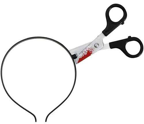 Spooktacular Creations Diadema de tijeras aterradoras para Halloween, accesorios para disfraces con cuchillo sangriento novedoso, tocados divertidos a través de juguetes para la cabeza para niños