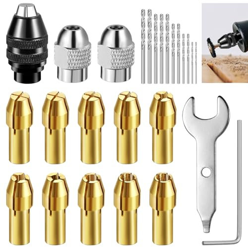 Celepoir 25 Stück Bohrfutter-Spannzangensatz Kompatibel, Multi-Size Bohrfutter Spannzangen Set, 1/32 bis 1/8 4486 Bohrfutter für Akkuschrauber & 4485 Messing Spannzange Metallmutter