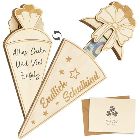 BOFUNX Einschulung Geldgeschenk Holz Endlich Schulkind Geldgeschenk Holz Schultüte Kreative Schulanfang Geschenke für Jungen Mädchen Einschulung Schulanfang Schuleinführung Tischdeko Homedeko
