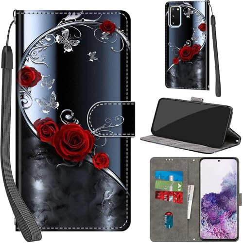 Handyhülle für Samsung Galaxy S20 Hülle PU Leder Schutzhülle Klappbar mit Kartenfach Ständer Handytasche mit Kameraschutz Flip Case Klapphülle für Samsung S20, silberner Schmetterling