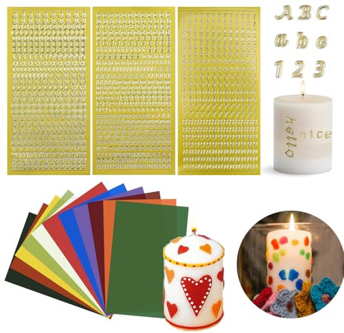 Ovaletta 12 Farben Wachsplatten für Kerzen, Taufkerze Selber Machen Set, Wachs für kerzen, Taufkerze Junge, Taufkerze, Wachsplatten Zum Kerzen Verzieren 14x7,5cm, mit 3 Sticker Gold