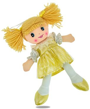 Teorema - Charlotte Poupée de Chiffon avec Robe colorée brodée, poupée en Tissu avec Cheveux de Laine, Jouet pour Enfants, Hauteur 30 cm
