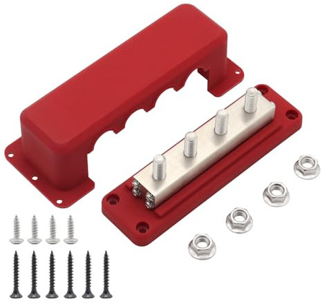 Gloaso Sammelschiene 12V Kupfer Bus Bar 600A, mit 4x M10 Busbar Verteiler, 12 Volt-48V DC Heavy Duty Batterie Sammelschienen Klemmleisten 600 Amp, Rot
