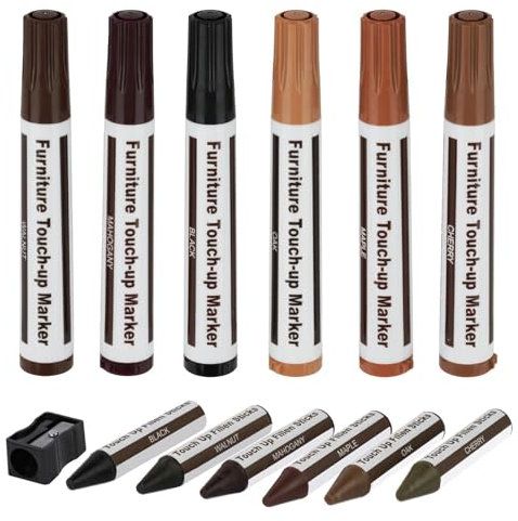 Furniture Repair Kit Wood Markers Wax Sticks, 13PCS Multicolor Furniture Repair Marker with Sharpener, Wood Filler Touch Up Pens, Wood Markers Wax Sticks for Stains Scratches Floors Tables Desks