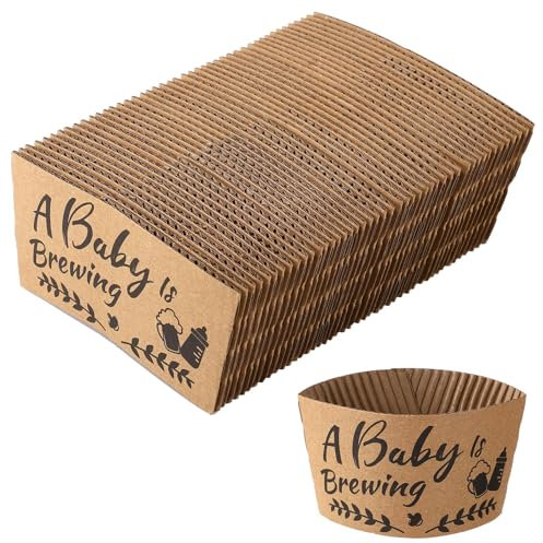 XIHIRCD 50pcs Brewing Coffee Sleeves, Baby Shower Coffee Cups Sleeves Disposable Printed Coffee Cup Sleeves Baby Shower Party Supplies for Beverages 12/16/20 oz Paper Coffee Cups