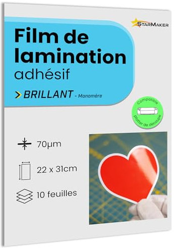 10 fogli A4, 22 x 31 cm, pellicola lucida per laminazione a freddo, fogli laminati autoadesivi per foto e adesivi, compatibili con plotter da taglio