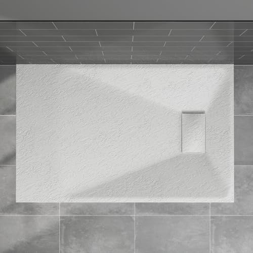 Blümme Rectangle Shower Tray 1200x700mm SMC Flat Shower Base White | Slip Resistant, Bathroom, Shower Enclosure Cubicle, Wet Room Shower Pan, Walk in Base, Slate Effect