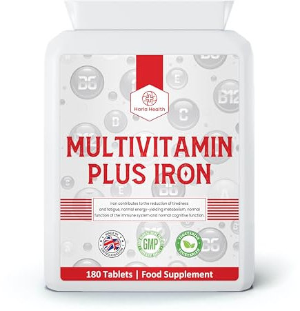 Multivitamins with Iron – 180 Vegetarian Tablets (6-Month Supply) | Daily Energy, Immune Support & Overall Wellbeing for Men & Women | UK Made, GMP Certified