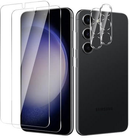BIESHKJ[2+ 2Pack Protector de Pantalla para Samsung Galaxy S23， 2 piezas Protector de pantalla + 2 piezas película protectora para lente de cámara, Cristal Vidrio Templado, dureza 9H