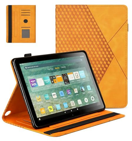 Yingphia Case for Fire HD 10 & 10 Plus (13th Gen 2023 Release) - Premium TPU Leather Folio Case w/Auto Sleep/Wake, Multi-Angle Stand, Card Slots & Elastic Band (Khaki)