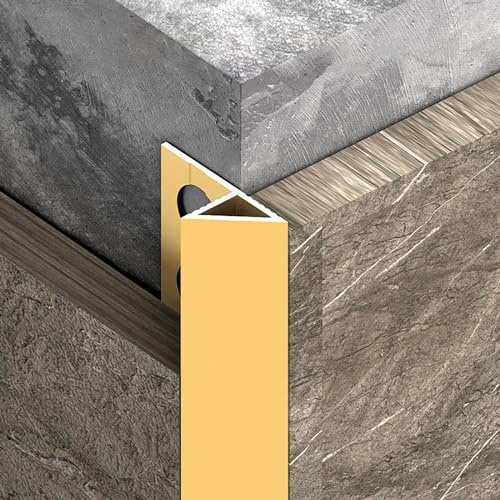 Raouoae Kantenschutz Fliesenprofil Aus Eloxiertem Aluminium Für Wand Und Boden 2 Stück* 125 cm Endleiste Eckkante Fliesenschiene Für Bad, Küche Und Wohnzimmer(Gold,Width:8mm)