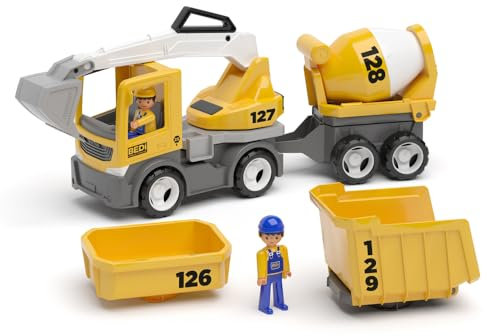 MultiGO Build Set Sandkasten Spielzeug für Kinder ab 3 Jahre - Figuren Pokeeto Bauarbeiter mit Autos - Sandspielzeug für Outdoor Spiele - Auto für den Garten