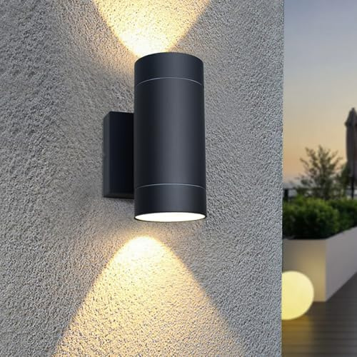EBION Outdoor Wall Lights,Up Down Outside Lights Mains Powered IP65 Waterproof,Aluminium Black Exterior Wall Sconce,Garden Wall Lamp for Front Door,Garage,Porch,Patio,GU10 Socket (Bulb not inc.)