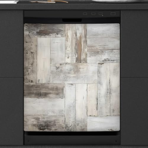 Mexpekil Vintage Beach Holztextur Geschirrspüler-Magnetabdeckung 58,4 x 66 cm, dekorativer wasserdichter Geschirrspüler magnetischer Aufkleber für Küchengeräte