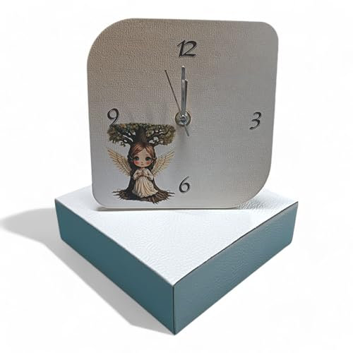 oggettando Uhr mit Baum des Lebens, Engel in Geschenkbox, nützlich für Hochzeit, Geburt, Taufe, Kommunion, Abschlussfeier, Firmung, 18, 25 und 50 Jahre, Jubiläen und Geburtstag (Engel, 16 x 16 cm)