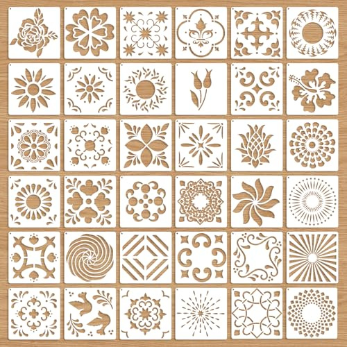 OOTSR 36 Stk Mandala-Schablonen Set, 9.14cm Zeichnung Malschablonen DIY, Kunststoff Vorlagen für Scrapbooking Holz Boden Möbel Fliesen Leinwand Deko