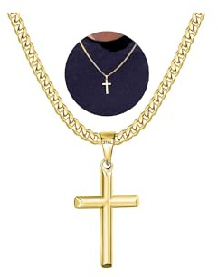Esrael Gold Kreuz Kette Herren Goldkette Herren 5mm Kubanische Halskette Männer with Cross Edelstahl Kreuzkette Kreuz Kette Männer Schmuck Geschenke 24 Zoll