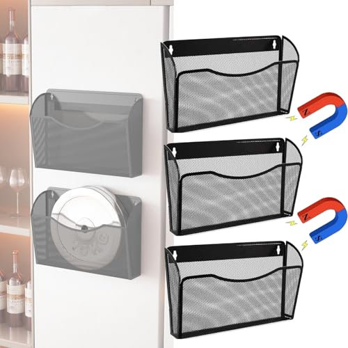 Ysislybin Lot de 3 Porte Documents Magnétiques Sans Perçage, Porte Magazines Journaux Magnétiques Suspendus, Organisateur Cuisine Porte Document Mural pour Réfrigérateurs Armoires Bureau et Maison