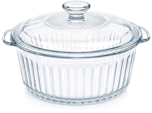 2.5L Casserole Dish with Lid, Clear Borosilicate Round Glass Oven Dish | Individual Glass Casserole with Handles, Oven Proof and Microwave Safe, for Kitchen Home Baking Cooking Serving(25cm)