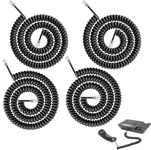 LifgWas 4pcs Cable Telephone Fixe 3M Noir, RJ9 4P4C Câble Téléphonique, Câble Spiralé pour Combiné Téléphonique, Câble de Remplissage pour Téléphone Filaire Bureau et DomicileV
