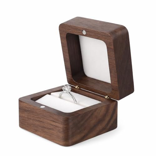Tweruna Wooden Ring Box, Engagement Ring Box, Small Wooden Boxes for Wedding Day, Engagement Gift, Proposal, Ceremony