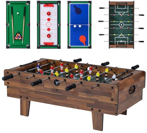 Maxmass 4 in 1 Multi Sports Table, 32 Inch Combo Game Table Set with Football, Air Hockey, Billiard and Table Tennis, Wooden Arcade Play Games for Family Gathering Party Bar