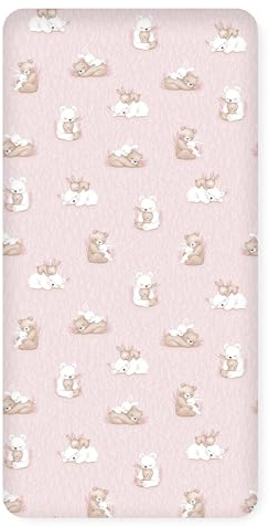 PinkZebra Spannbettlaken 60 x 120 x 12cm, Kinderbettlaken aus Baumwolle, Spannbetttuch für Baby & Kinder, Öko-tex Standard 100, Bettlaken, Träumende Tiere