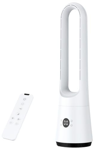 OIWERH 56/63cm Tower Fan, 4000-5600rpm Bladeless Fan, Fans & Cooling, Tower Fan with Remote, Silent Towers Fans, Tower Fans Cooling Quiet Bedroom, 8h Timer, 80° Oscillation (E-white)