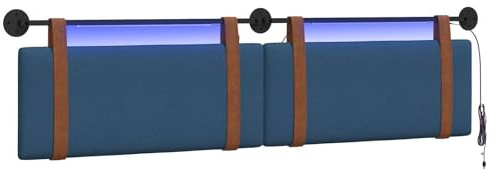 vidaXL Hängendes Kopfteil Mit LED Licht Blau Antikes PU, Moderner rechteckiger Kopfteil, wandmontierbar, Schlichte gepolsterte Schlafzimmer-Deko, ergonomisch und praktisch