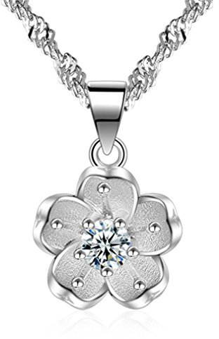 BROWOL Donna Gioielli Collana In Argento 925 Moda Temperamento Fiori di Ciliegio Ciondolo Ipoallergenico Clavicola Collana, Argento 925, zirconia cubica
