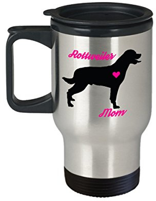 Rottweiler Mom Travel Mug - Insulated Portable Coffee Cup With Handle And Lid For Rottie Dog Lovers