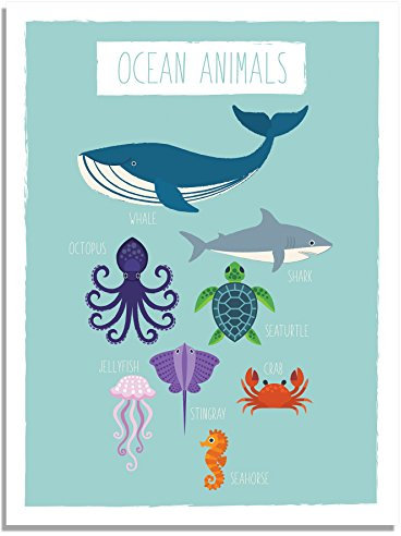 Kindred Sol Collective Kinder Poster Underwater Kunstdruck, Wal, Wand-Kunst für Kinder, Kinderzimmer Wandtattoo Kunst, ocean Decor, Kinder Room Decor, ocean Kinderzimmer 11x14 Ocean Animals