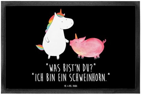 Mr. & Mrs. Panda 40 x 60 cm Fußmatte Einhorn Schwein - Geschenk, Einhorn Deko, Fußabstreifer, Unicorn, Einhörner, Schmutzmatte, Fußabstreifer außen,