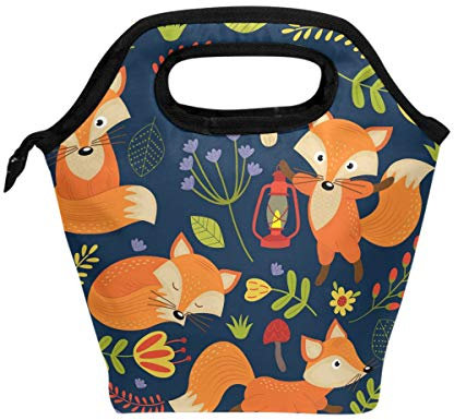 Mnsruu Isolierte Lunchtasche mit Tiermotiv, Fuchs, Blume, Wald, Baum, Tasche, Kühler, Lunchbox, Handtasche für draußen, Schule, Mädchen, Jungen