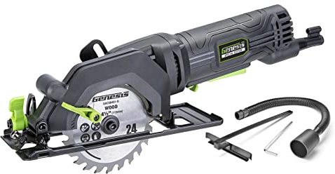 Genesis Mini Circular Saw 4.0 Amp 4-1/2 with 24T Carbide-Tipped Blade, Rip Guide, Vacuum Adapter, and Blade Wrench (GCS445SE)