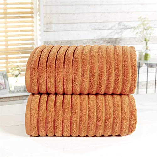 Rapport Ribbed 2 Piece 100% Cotton Towel Set, Spice, Bath Sheet-90 x 140cms