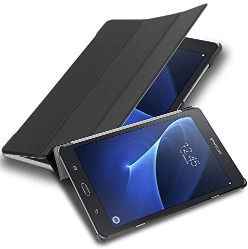 Cadorabo Funda Tableta para Samsung Galaxy Tab A 2016 (7.0 Zoll) SM-T280N in Negro SATÉN – Cubierta Proteccíon Bien Fina en Cuero Artificial en Estilo Libro SIN Auto Wake Up e Función de Suporte