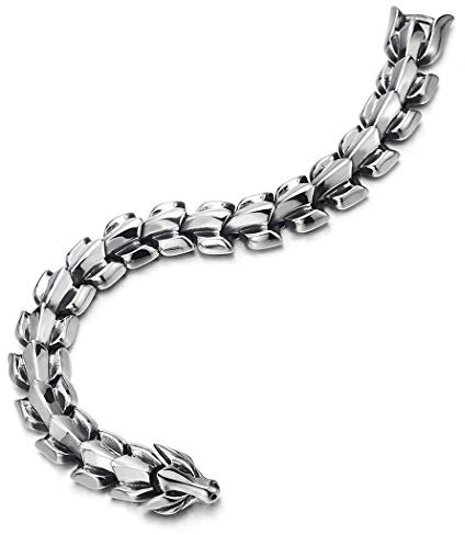 COOLSTEELANDBEYOND Biker Punk Vintage Edelstahl Link der Drachen Schuppe Herrenarmband Edelstahl-Armband,Poliert