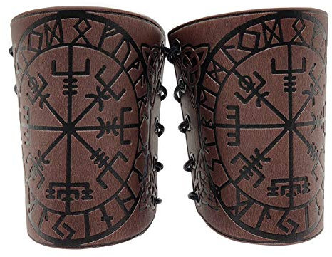 HiiFeuer Viking Vegvisir Geprägte Lederarmrüstung 3 Farben LARP Gauntlet Lederrüstung Armschiene (Braun)
