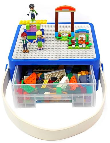 Bins & Things Storage Bin Organizer Box - Toy Storage Case for Building Blocks, Small Dolls and Accessories - Kids Toy Suitcase with Baseplate Lid - Mess-Free Organizer for Travel and Playroom