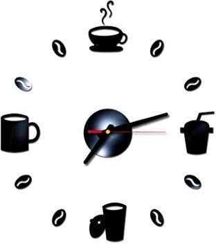 Coffee Cups Kitchen Wall Art Mirror Clock Modern Design Home Decoration Decor Wall Sticker for Living Room