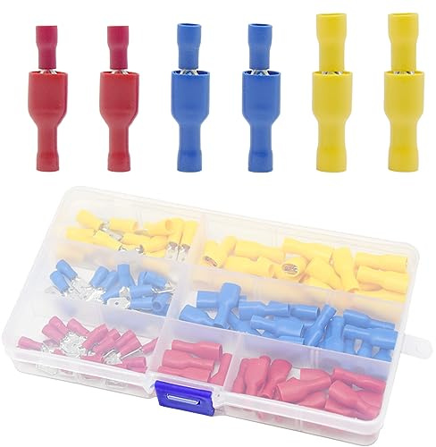 Yosawo 120 Stück Kabelschuhe Flachstecker und Flachsteckhülsen Quetschverbinder Sortiment (PVCGM)