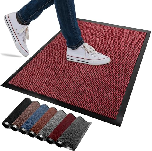 FB FunkyBuys Washable Door Mats Indoor & Outdoor - Non-Slippery Heavy Duty Doormats Indoor - Highly Absorptive Rubber Door Mat - Perfect for Kitchen, Home and Hotel Entrance (Red, 40x60 CM)