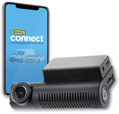 Ring Automotive RSDC4000 Ultra Slim Compact Smart Dash Cam with GPS WiFi Full HD 1440p 30fps G-Sensor Ring Connect App Front Car Camera Dashcam Rear Compatible, Black