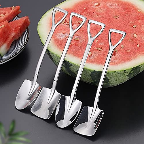 Juego de cucharas de postre, 4 cucharas de acero inoxidable con forma de pala de 12,2 cm, cuchara de fruta para el hogar, cocina o restaurante