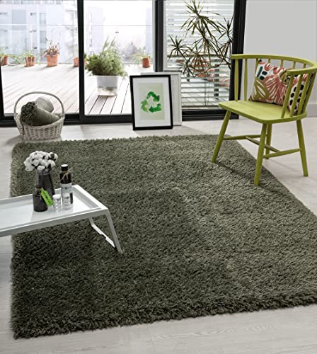 the carpet Green Velvet Wohnzimmer Öko Teppich, Hochflor besteht aus 100% recyceltem Polyester, Langflor, Luxuriöse Felloptik, Kuschelig Weich, Grün, 80 x 150 cm