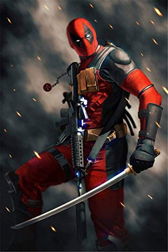 HL Lospeces Diamond Painting Kits for Adults and Kids, Full Drill Round Rhinestone Paint with Diamonds, Cross Stitch Embroidery Art, Deadpool Diamond Art Kits (12X16 Inch)